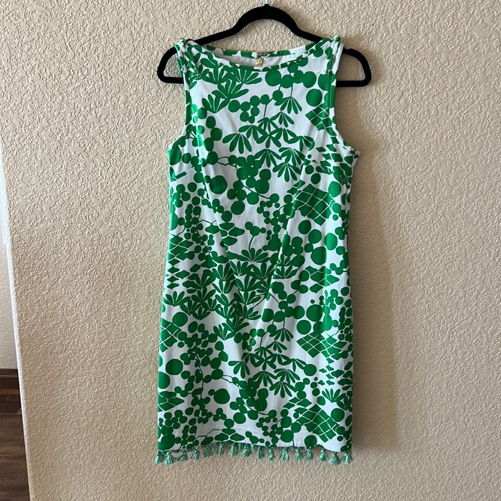Green Floral Print Dress with embellished hem
